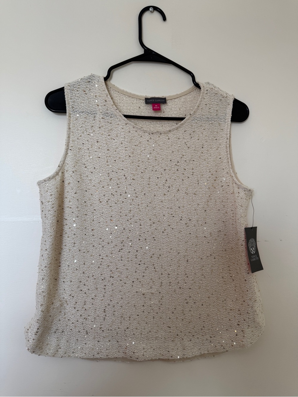 Vince Camuto Ivory Sequin Knit Sleeveless Top with Lining Size M NWT